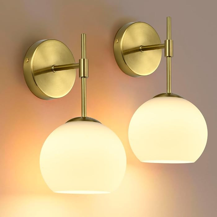 Battery Operated Wall Sconces Set of 2, Rechargeable Wall Lights with Milk Glass Shade, 12 RGB an... | Amazon (US)