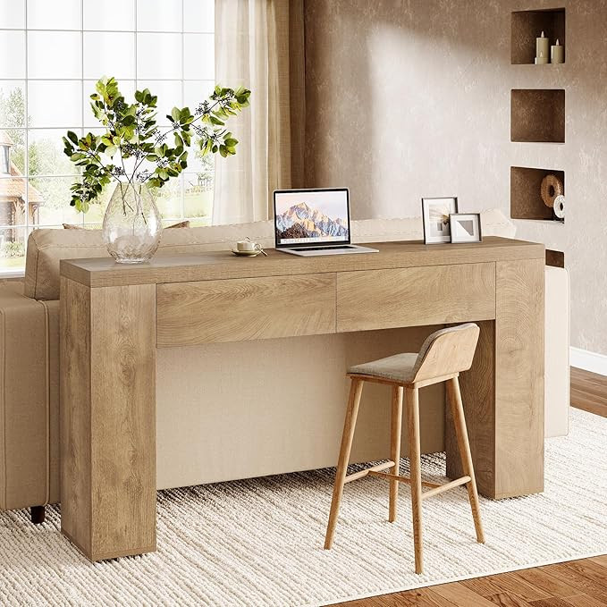 Tribesigns 63-Inch Wooden Console Table with 2 Hidden Drawers, Farmhouse Rustic Brown Sofa Table ... | Amazon (US)