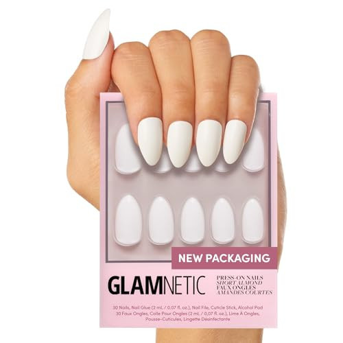 Glamnetic Press On Nails - Angel | Opaque White Short Almond Fake Nails, Salon Quality | 12 Sizes - 24 Nail Kit | Amazon (US)