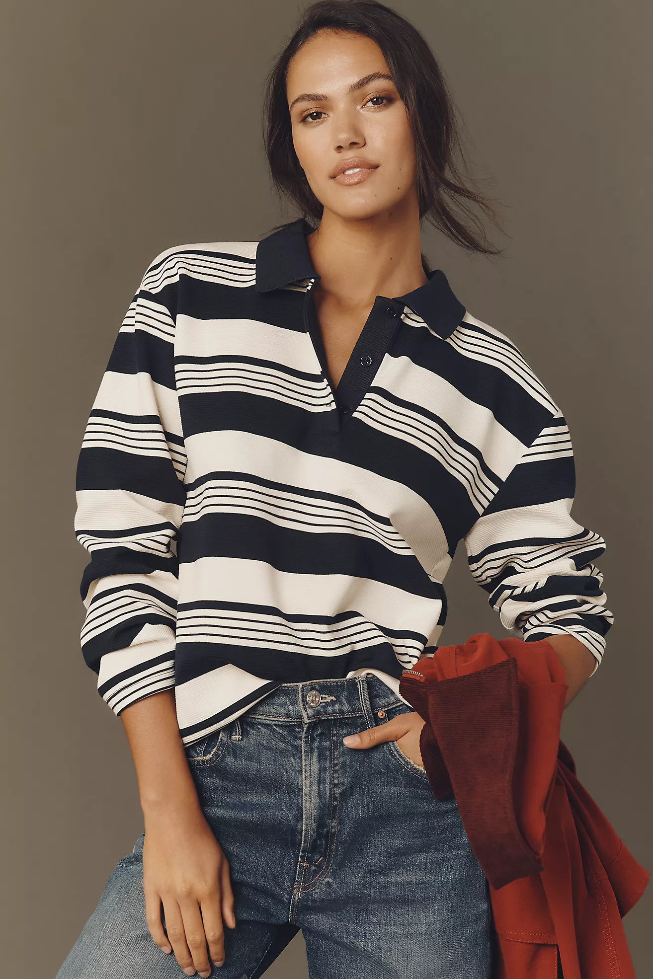 English Factory Long-Sleeve Striped Polo Top | Anthropologie (US)
