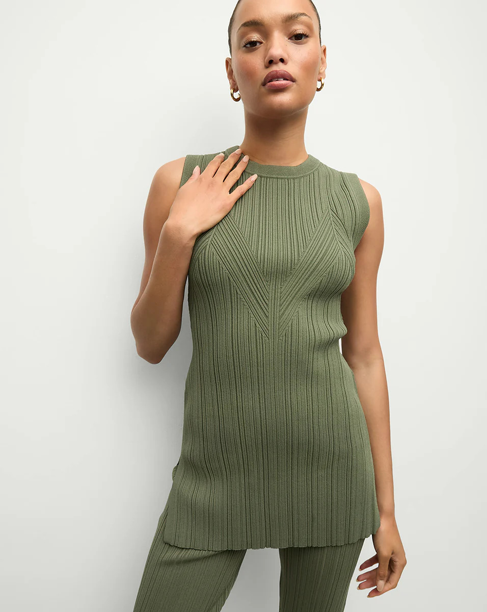 Veronica Beard Semma Rib-Knit Tank Stone Army | Veronica Beard