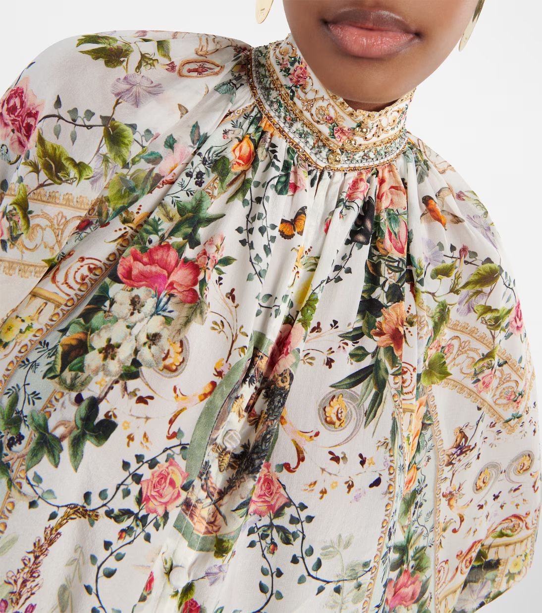 Floral high-neck silk crêpe blouse | Mytheresa (US/CA)