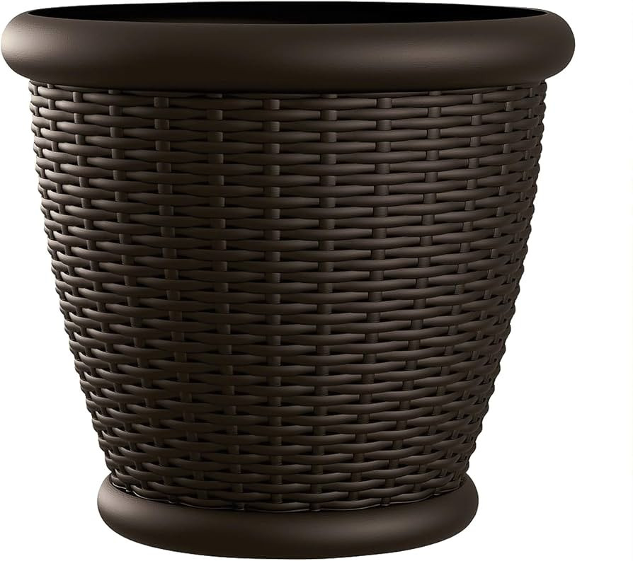 Suncast Wicker Planter w/ Drillable Drain Holes, Decorative Indoor/Outdoor Pot, 18in, Java | Amazon (US)