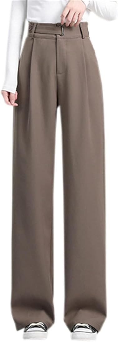 Betusline Women's Half Elastic Waist Straight Leg Trousers Office Dress Pants, X-Small - X-Large | Amazon (US)