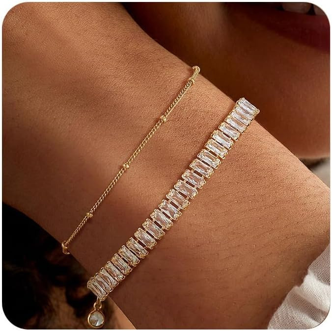 Bracelet for Women Gold Layered Set 14K Gold Filled Stackable Bracelets Trendy Figaro Satellite C... | Amazon (US)