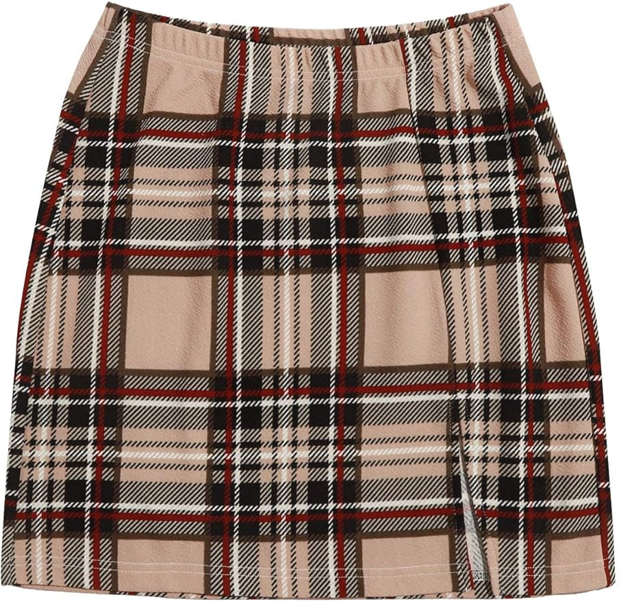 DIDK Women's Casual Tartan Plaid High Waist Bodycon Mini Skirt | Amazon (US)