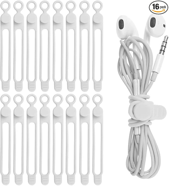 16Pcs Silicone Cable Ties Cord Organizer for Bundling Earphone, Phone Charger, Computer Cords, Re... | Amazon (US)