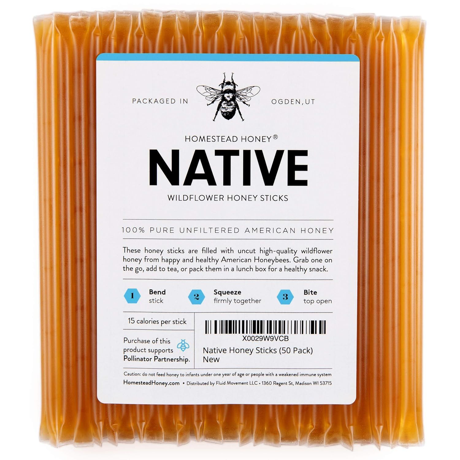 Fluid Movement Native Honey Sticks For Tea, Honey Packets Single Serve Stir Sticks, Natural Flavo... | Amazon (US)