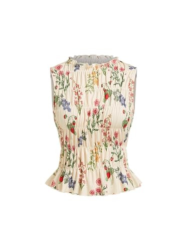 CIDER Floral Crop Tank Tops for Women Ruffle Tiered Shirred Sleeveless Cute Summer Tops Trendy Go... | Amazon (US)