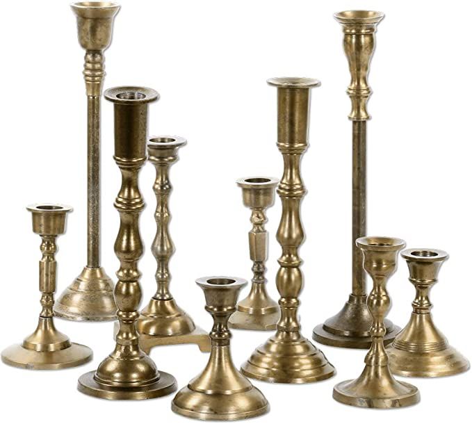 Koyal Wholesale Vintage Brass Metal Candlestick Set, Taper Candle Holder Set of 10, Tall Candle H... | Amazon (US)