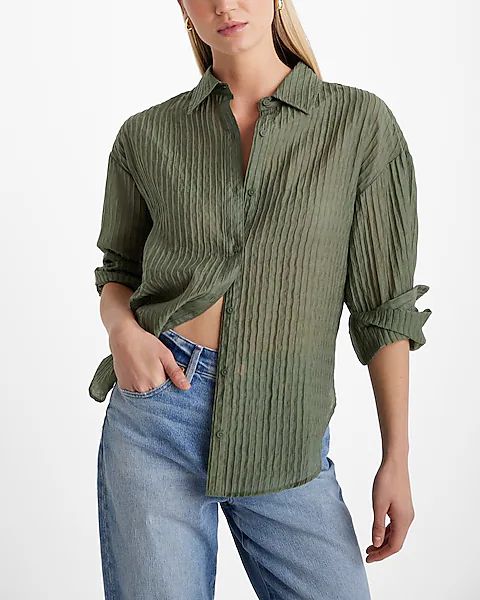Textured Striped Boyfriend Portofino Shirt | Express