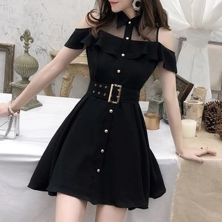 Yilda - Cap Sleeve Cold Shoulder Mesh Panel A-Line Dress | YesStyle | YesStyle Global
