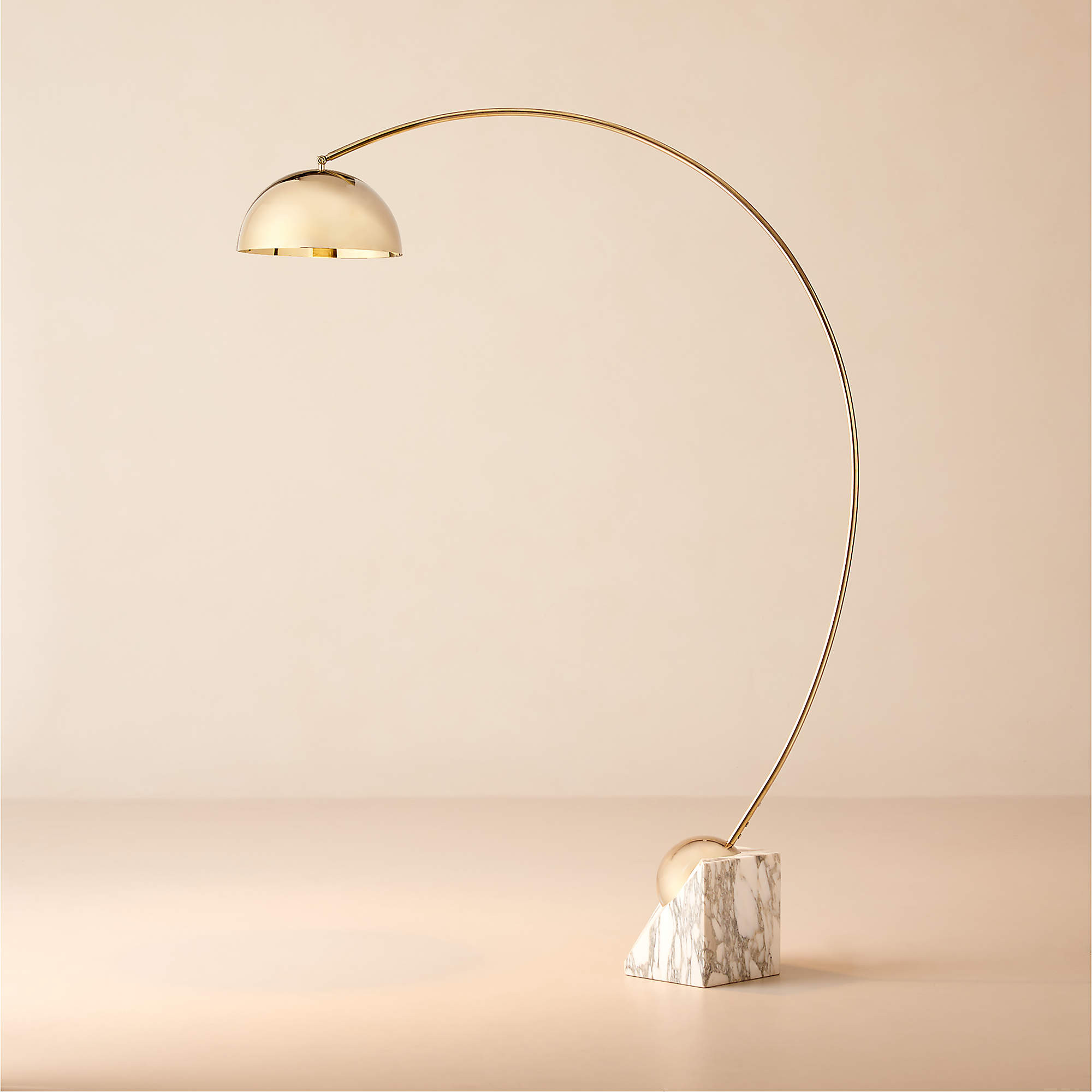 Venus Champagne Brass Arc Floor Lamp with White Marble Base + Reviews | CB2 | CB2