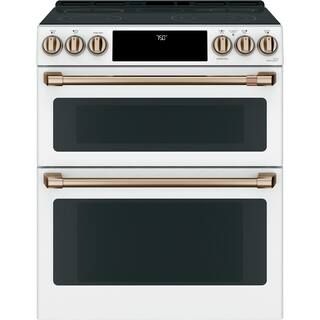 Cafe 30 in. 7.0 cu. ft. Smart Slide-In Double Oven Electric Range with Convection in Matte White,... | The Home Depot