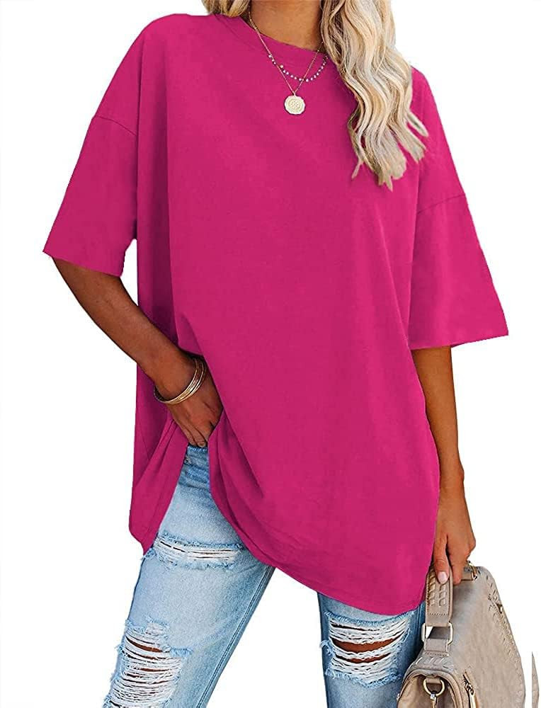 Fisoew Women's Oversized T Shirts Tees Half Sleeve Crew Neck Cotton Tunic Tops | Amazon (US)