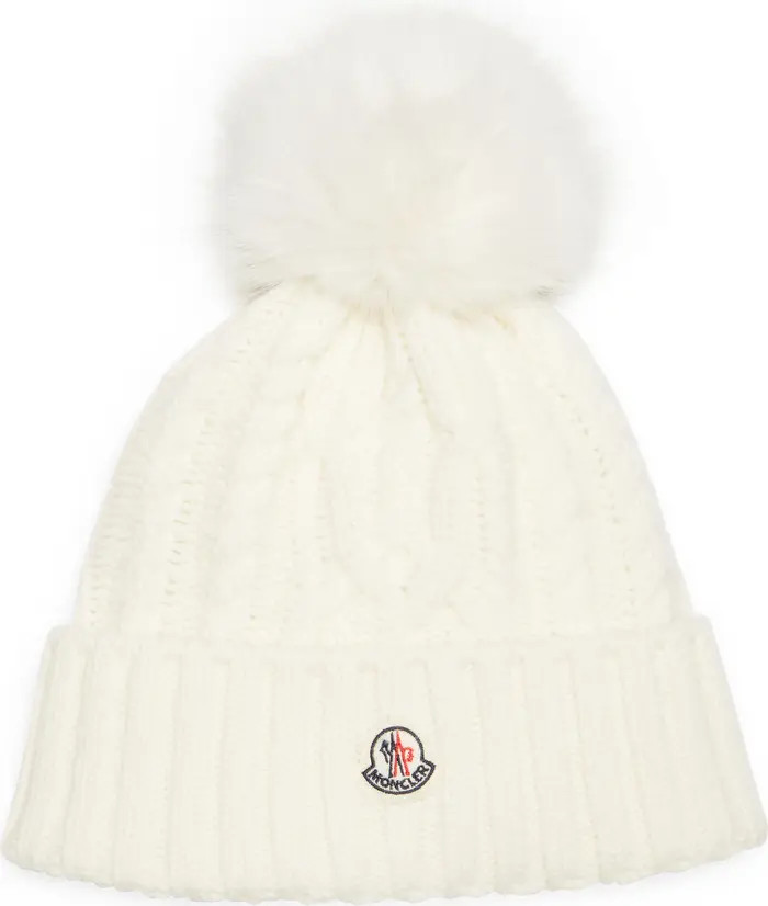 Virgin Wool & Cashmere Rib Beanie with Faux Fur Pompom | Nordstrom
