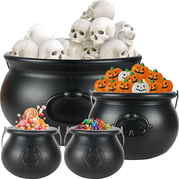Halloween Large Cauldron Kettles, 4 in 1 [12.6"+7.7" +5.7"+ 5.7 "] Witch Cauldrons, Plastic Black... | Amazon (US)