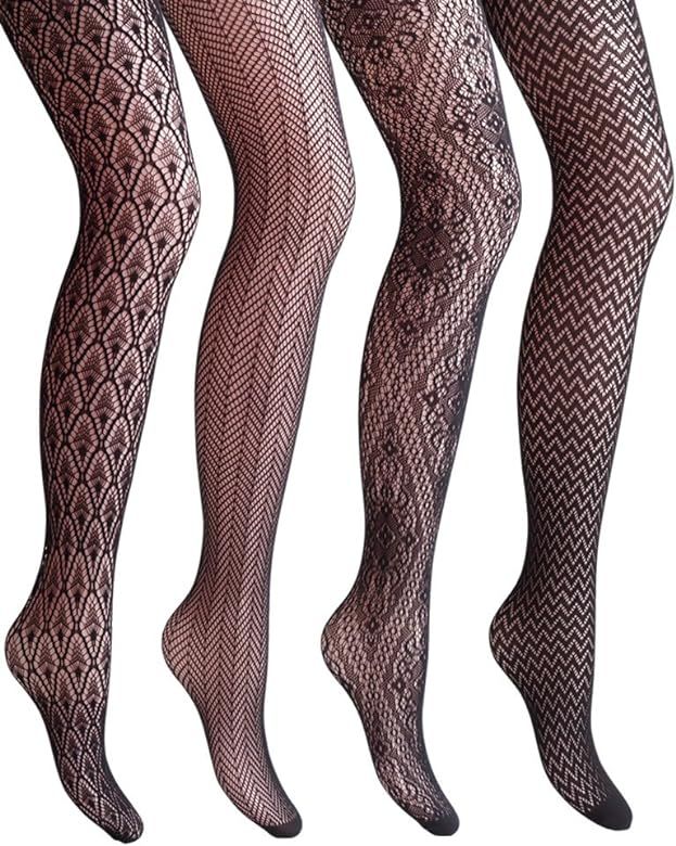 4 Styles Women Fishnet Tights Patterned Fishnets Stockings Small Hole | Amazon (US)