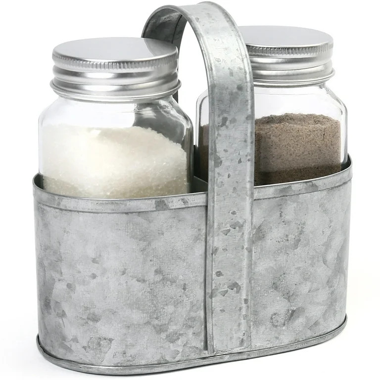 LotFancy Farmhouse Salt and Pepper Shakers Set with Lid, Glass Bottles with Galvanized Caddy Hold... | Walmart (US)