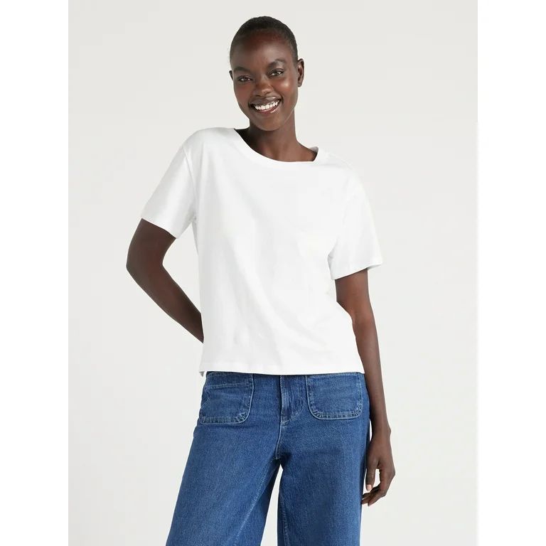 Free Assembly Women's Cotton Cropped Boxy Tee with Short Sleeves, Sizes XS-XXL - Walmart.com | Walmart (US)