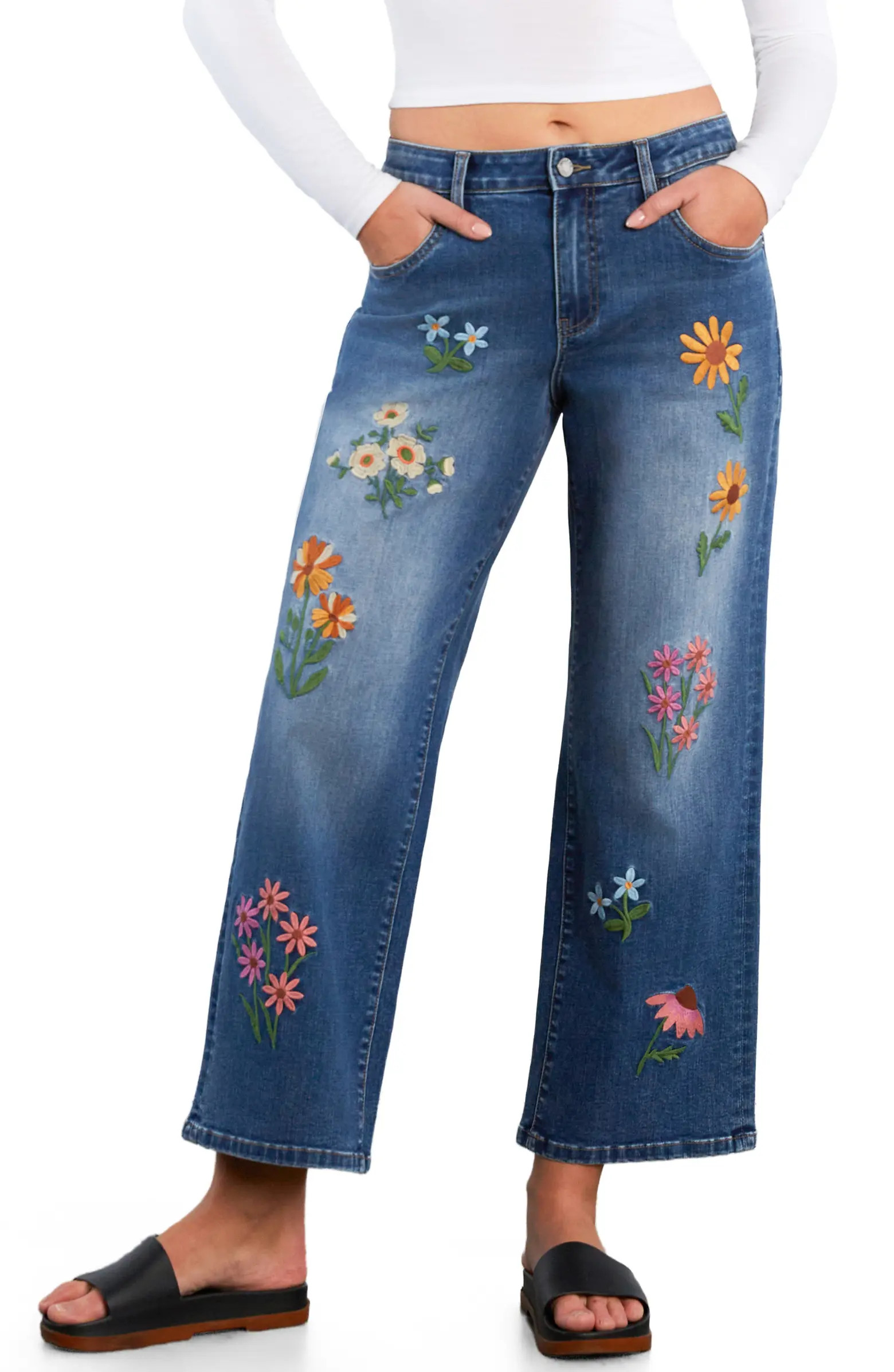 Billy T Meadow Kiss Floral Embroidered Ankle Straight Leg Jeans | Nordstrom | Nordstrom