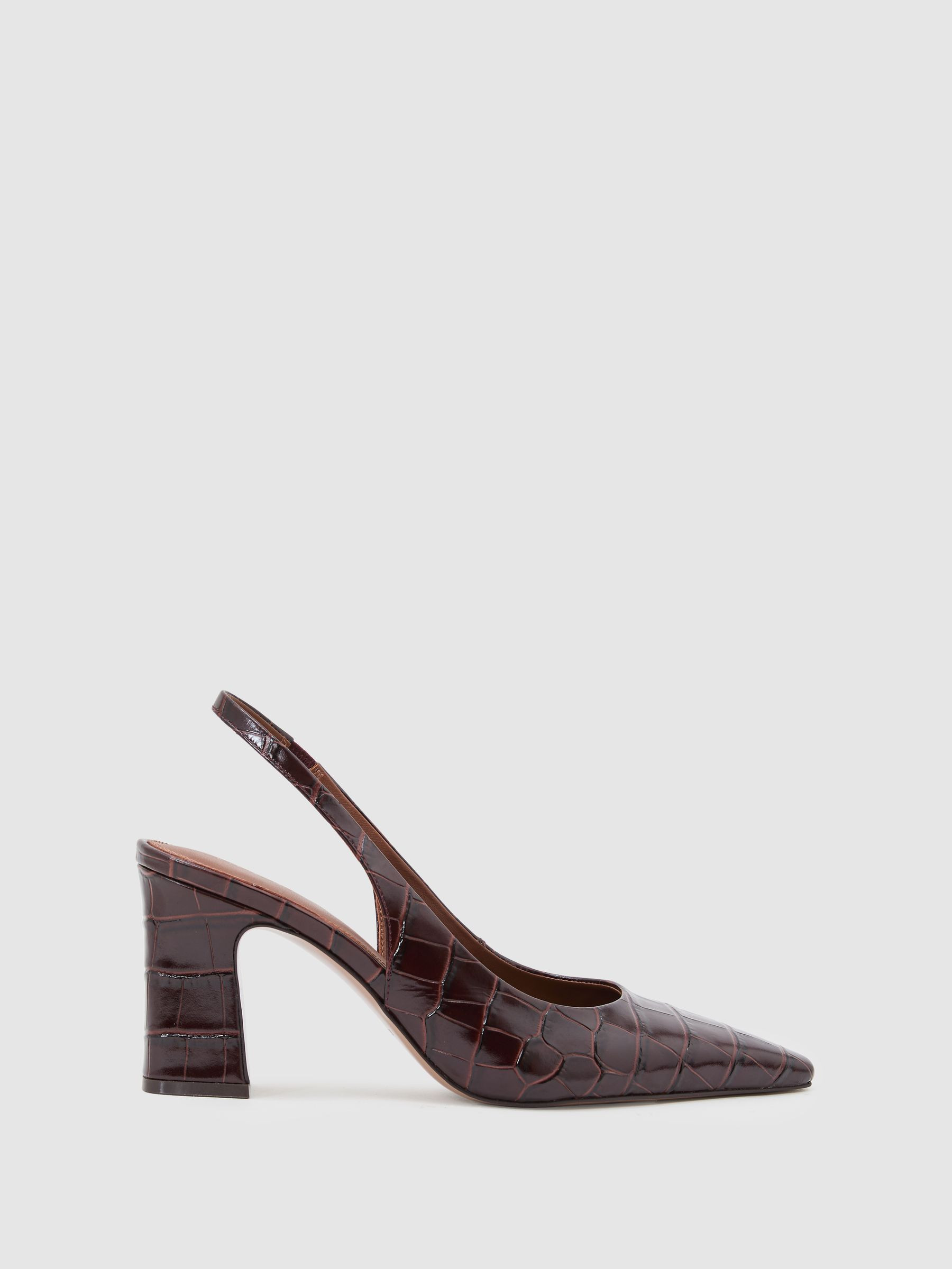 Reiss Leather Slingback Court Shoes in Burgundy - REISS | Reiss UK