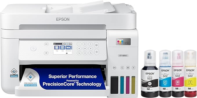 Epson EcoTank ET-3850 Wireless Color All-in-One Cartridge-Free Supertank Printer with Scanner, Co... | Amazon (US)