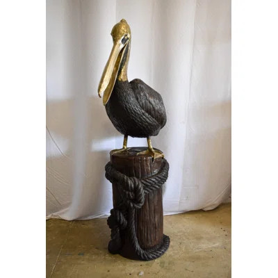 Hand Crafted Outdoor Pelican on Tree Stump Bronze Statue Fountain 43" x 24" x 76"H | Wayfair North America
