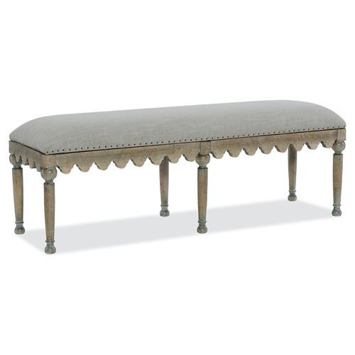 Sara French Country Grey Upholstered Brown Wood Bedroom Bench | Kathy Kuo Home