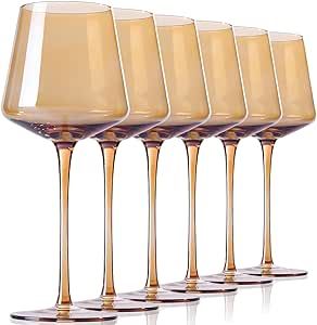 Physkoa Amber Wine Glasses Set Of 6 - Modern Amber Wine Glasses, Stemmed Amber Wine Glasses - Ide... | Amazon (US)