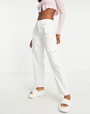 COLLUSION low rise straight leg cargo pants in white | ASOS (Global)