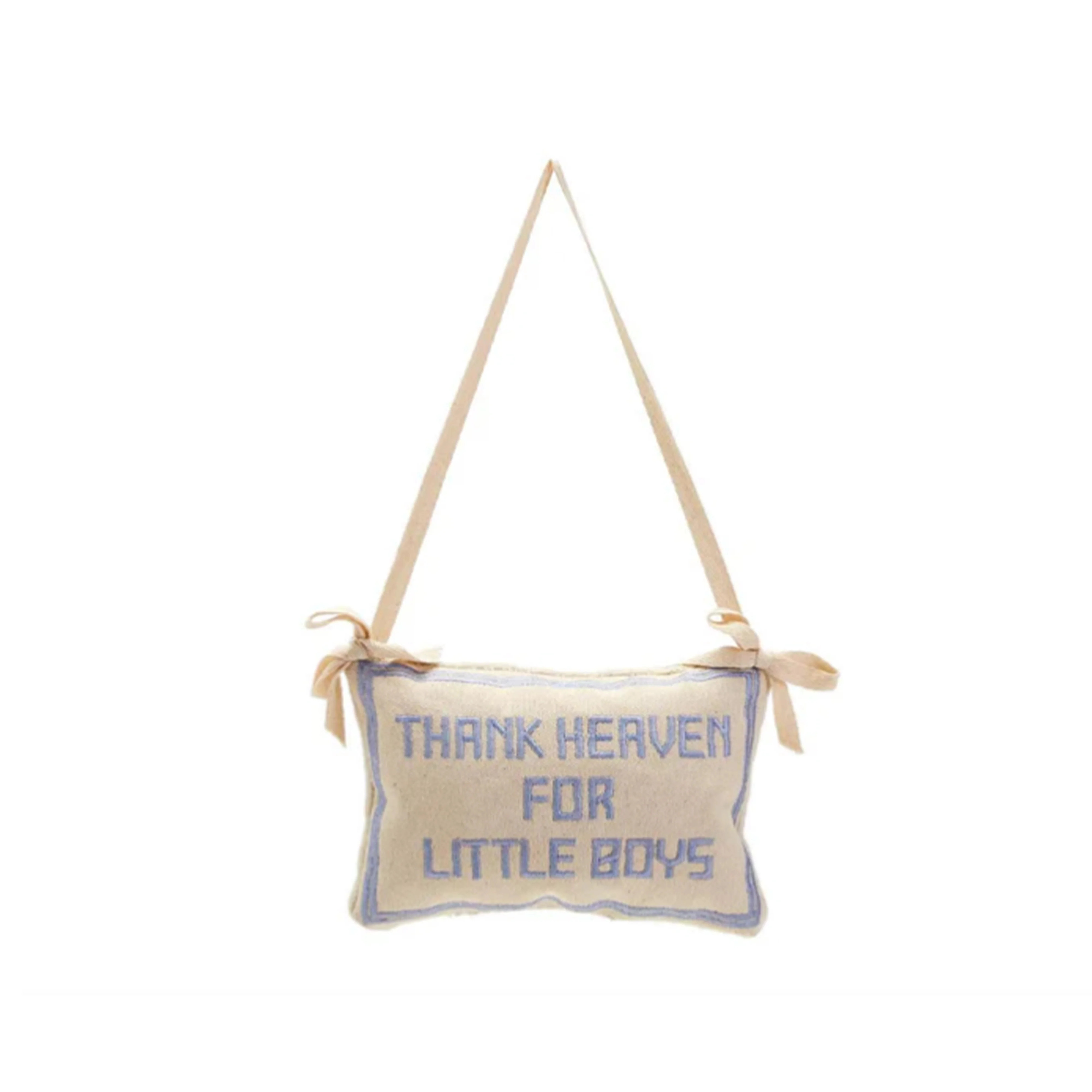 Thank Heaven Embroidered Pillow Hanging Decor (Boy) - Two's Company | The Beaufort Bonnet Company