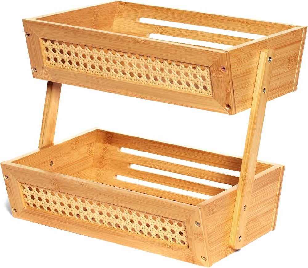 Bamboo Fruit Basket for Kitchen Counter & Beyond | Elegant 2-Tier Vegetable & Fruit Holder Combin... | Amazon (US)