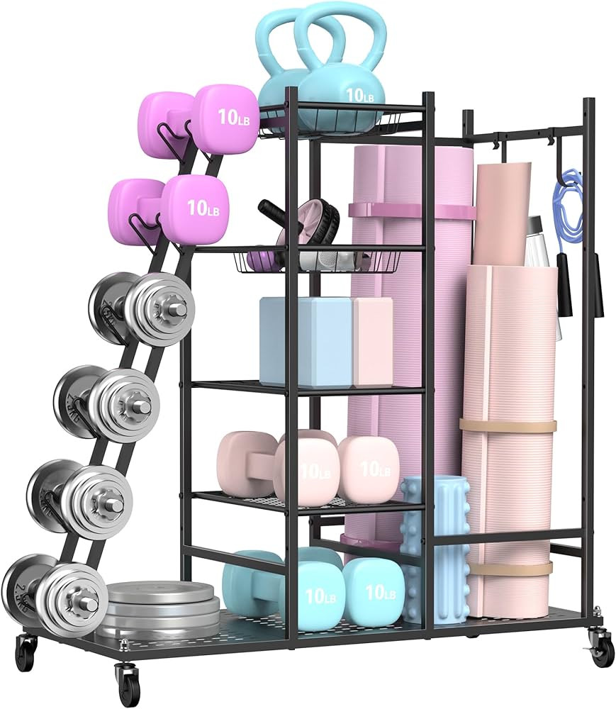 PLKOW Weight Rack for Dumbbells, Home Gym Storage for Dumbbells Yoga Mat Kettlebells, Yoga Mat St... | Amazon (US)