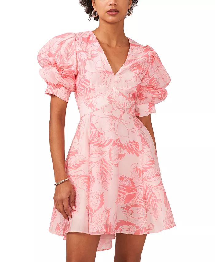 1.STATE Women's Printed V-Neck Tiered Bubble Puff Sleeve Mini Dress - Macy's | Macy's