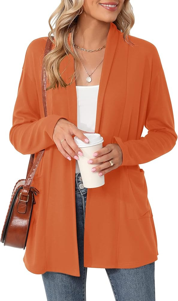 Micoson Women's Long Sleeve Open Front Cardigan Casual Loose Lightweight Cardigans with Pockets | Amazon (US)