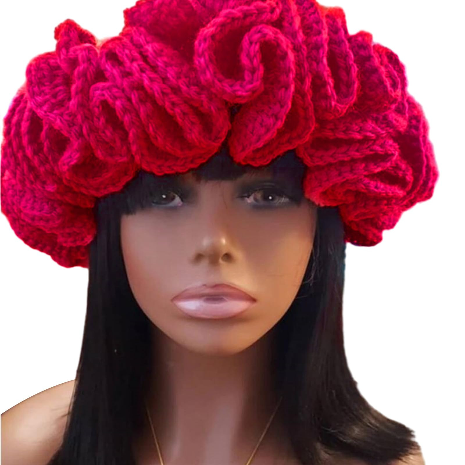 Handmade Crochet Bucket Hat for Woman Teen Outdoor Fisherman Hat Ruffled Brim Winter Windproof Ca... | Amazon (US)