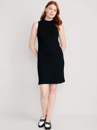 Sleeveless Mock-Neck Rib-Knit Mini Shift Dress for Women | Old Navy (US)