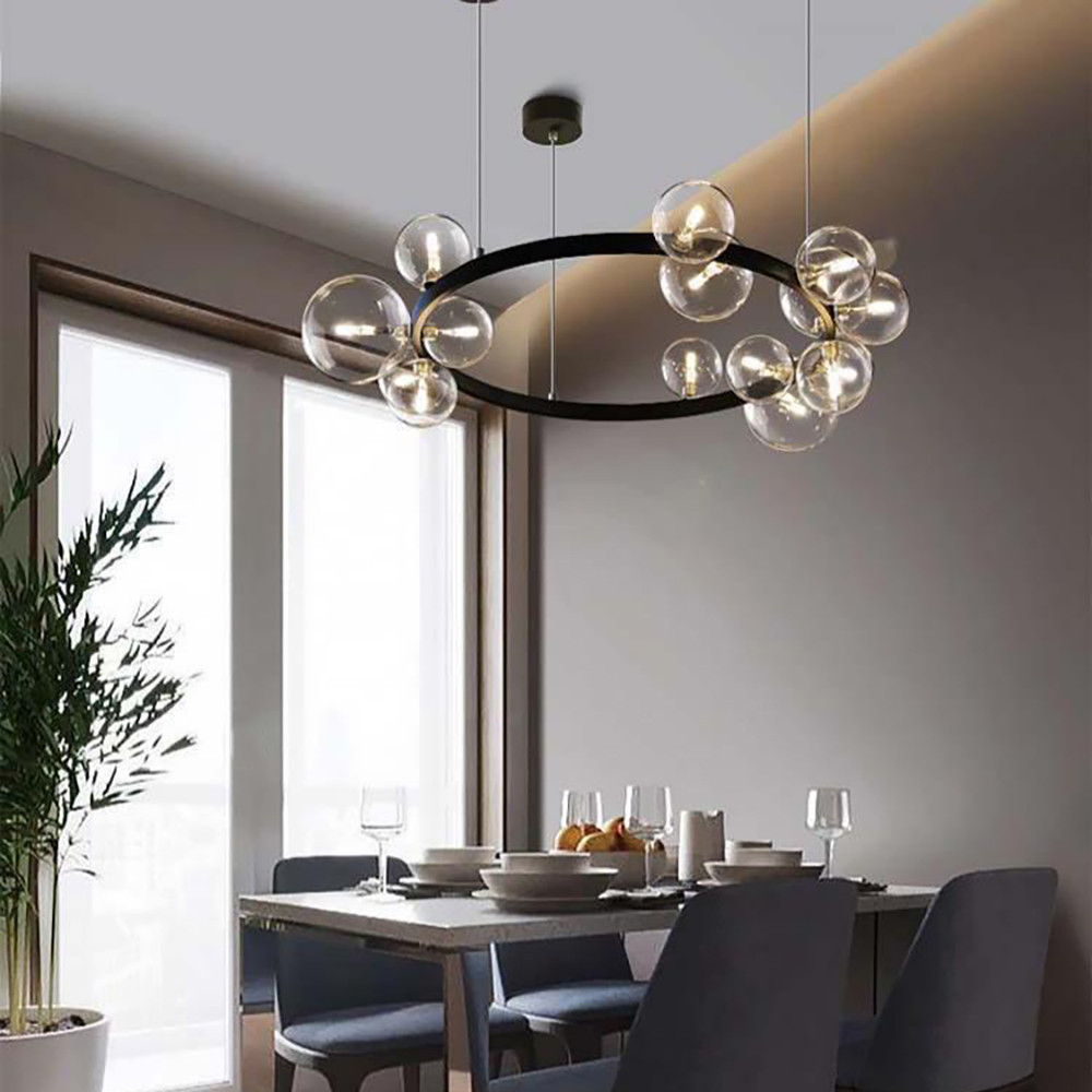 Bubi Modern Black Glass Bubble Chandelier 15-Light for Living Room and Dining Room | Homary