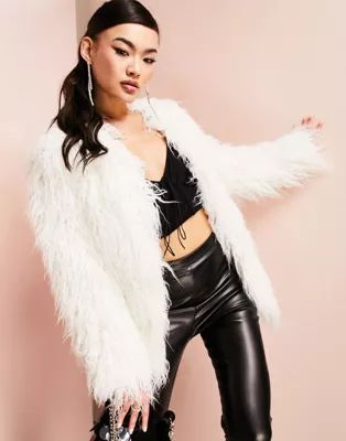ASOS LUXE faux fur fluffy jacket in white | ASOS (Global)
