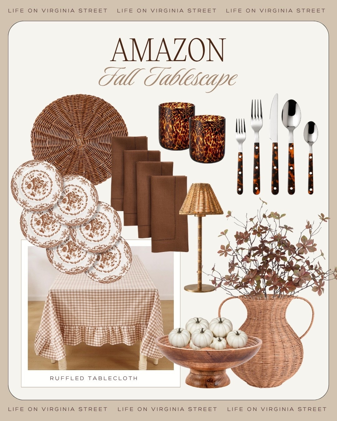 Amazon fall tablescapes! 😍

amazon fall tablescape, amazon fall tablescapes, amazon fall table decor, amazon autumn tablescape, amazon fall home decor, fall tablescape, fall tablescape ideas, autumn tablescape, fall table decor, fall table setting, fall table setting ideas, fall dining table decor, fall dining room decor, fall entertaining, fall hosting, autumn entertaining, Thanksgiving tablescape, Thanksgiving table decor, Thanksgiving table setting, harvest table decor, seasonal table decor, elegant fall tablescape, elevated fall tablescape, neutral fall tablescape, warm neutral tablescape, moody fall tablescape, traditional fall tablescape, timeless fall tablescape, designer inspired tablescape, fall centerpiece, autumn centerpiece, dining table centerpiece, fall floral arrangement, faux fall stems, dried florals, fall branches, burgundy stems, olive green stems, decorative pumpkins, ceramic pumpkins, glass pumpkins, decorative gourds, fall table runner, linen table runner, plaid table runner, gauze table runner, fall tablecloth, linen tablecloth, fall placemats, woven placemats, rattan placemats, charger plates, woven chargers, dinnerware, stoneware dinnerware, ceramic plates, fall dinnerware, cloth napkins, linen napkins, fall napkins, napkin rings, gold napkin rings, glassware, amber glassware, wine glasses, goblets, flatware, gold flatware, serving bowls, serving platters, wood serving board, decorative bowl, taper candles, fall candles, brass candlesticks, candle holders, glass candle holders, flameless candles, fall table linens, burgundy tablescape, chocolate brown tablescape, olive green tablescape, rust tablescape, plaid tablescape, natural fall decor, warm wood decor, aged brass accents, vintage inspired tablescape, English country tablescape, Ralph Lauren Home inspired, McGee and Co inspired, Pottery Barn inspired, designer look for less, affordable fall decor, fall dinner party, Friendsgiving decor, Thanksgiving hosting, fall home styling, cozy fall home

#LTKHome #LTKSeasonal #LTKdayinmylife