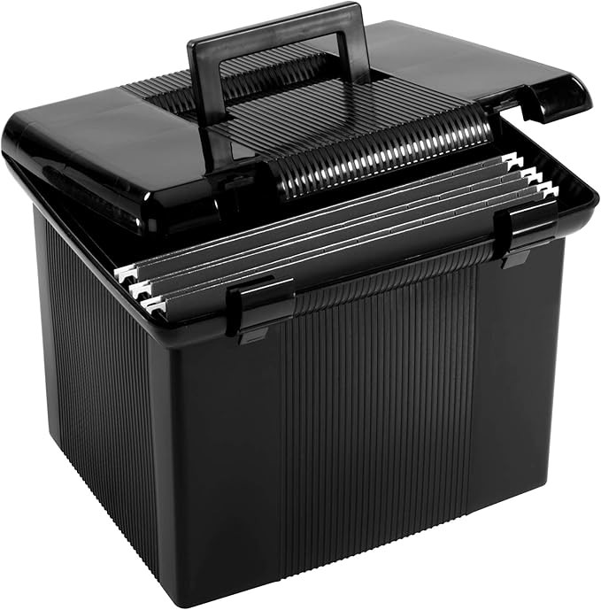 Pendaflex Portable File Box with File Rails, Hinged Lid with Double Latch Closure, Black, 3 Black... | Amazon (US)