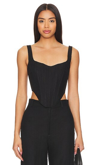 Bardot Linen Corset in Black. - size 4 | Revolve Clothing (Global)