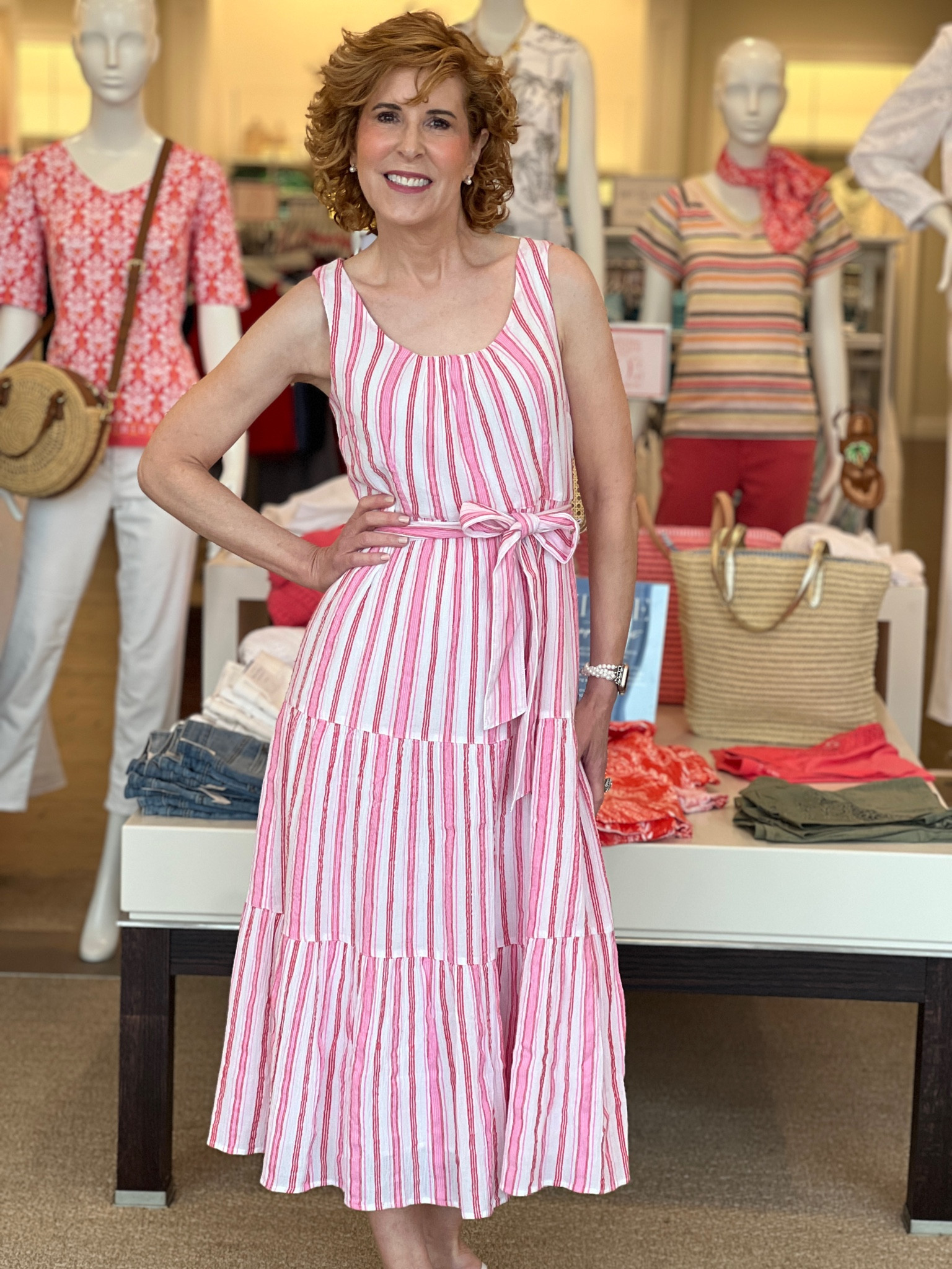 This gauze maxi dress has flattering vertical stripes and a waist tie. It will keep you cool all summer and would be darling with a red denim jacket on top!



#LTKStyleTip #LTKSaleAlert #LTKSeasonal