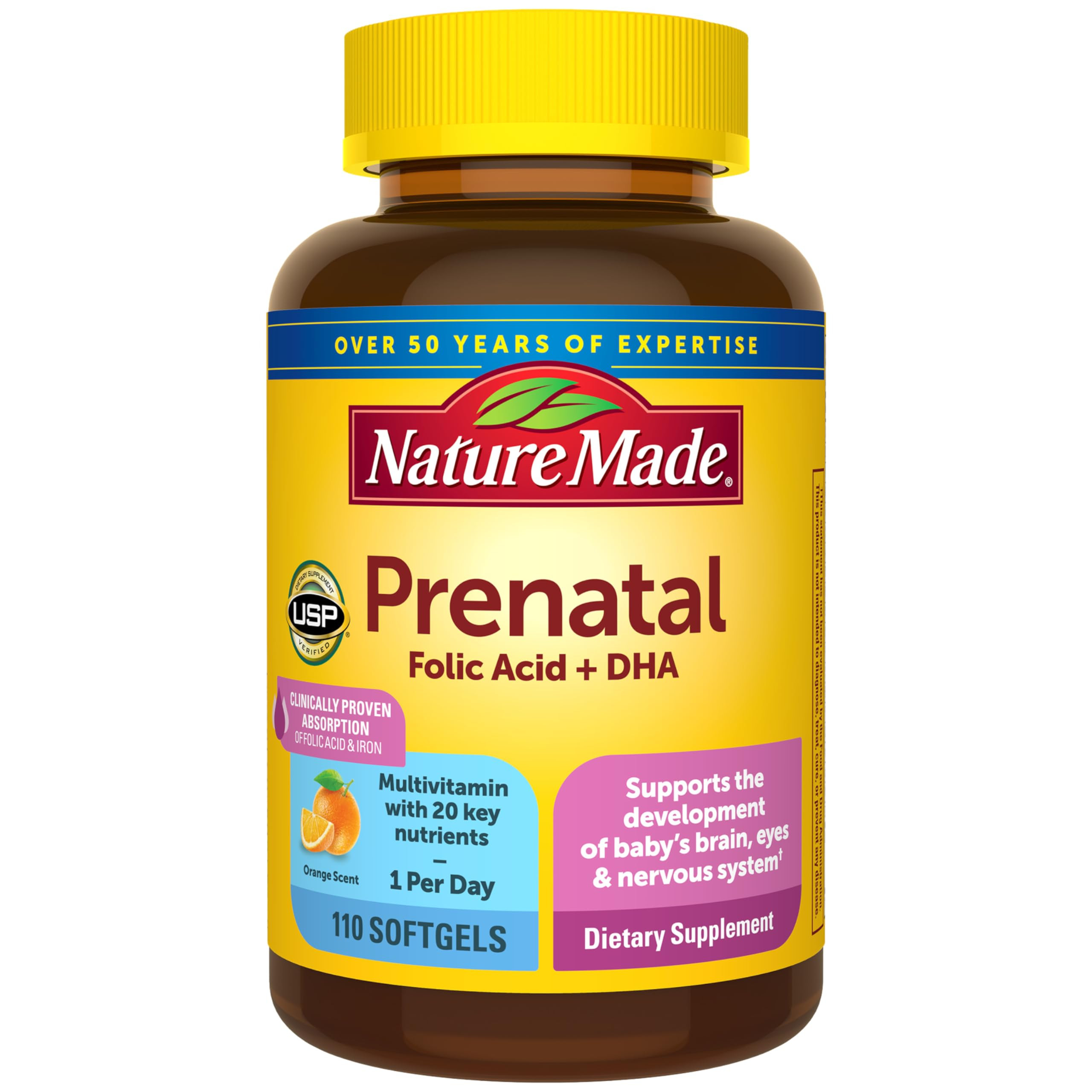 Nature Made Prenatal Vitamins for Women with Folic Acid + DHA, Prenatal Vitamin and Mineral Supplement for Daily Nutritional Support, 110 Softgels, 110 Day Supply | Amazon (US)