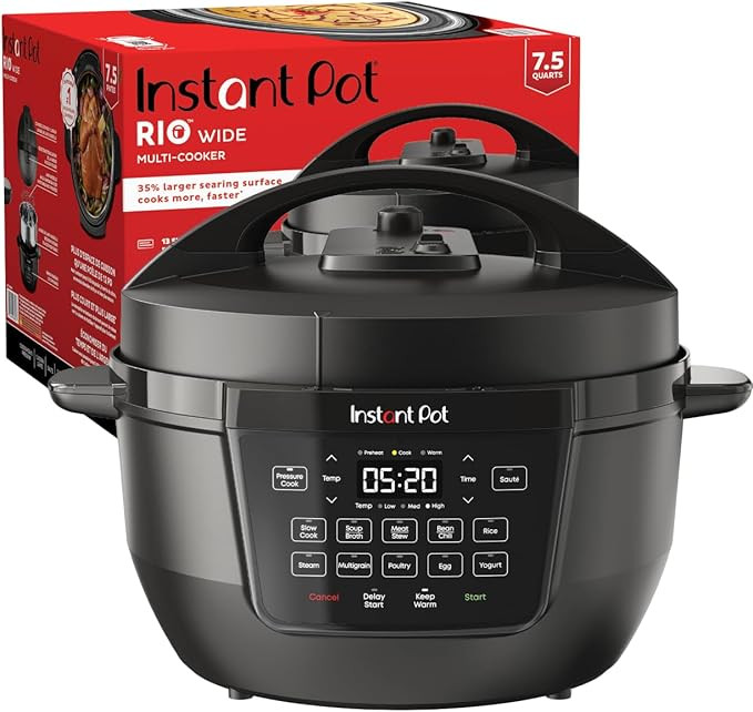 Instant Pot RIO Wide Base, 7.5 Quarts, Large Searing Base, WhisperQuiet Steam Release, 7-in-1 Ele... | Amazon (US)