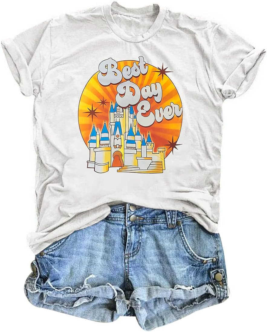 Castle Shirt Women Best Day Ever Graphic Tee Magic Kingdom Shirts Casual Short Sleeve Family Vaca... | Amazon (US)