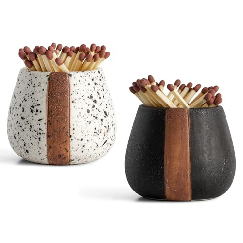 Amarcado Ceramic Match Holders with Striker - Set of 2 - Decorative Modern Home Decor Gifts - Mantel Decorations - Matches NOT included | Amazon (US)