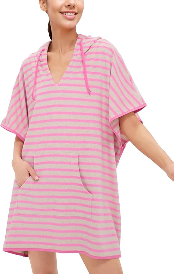 Women's Summer Terry Cloth Beach Swimsuit Cover Up Hooded V Neck Swimwear Dress Resort Wear with ... | Amazon (US)