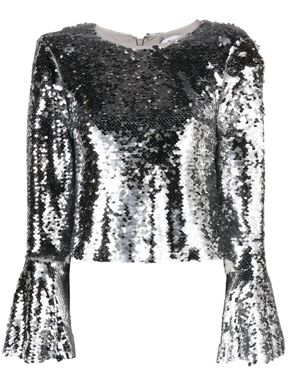Self-Portrait sequin-embellished Mesh Top | Silver | FARFETCH | Farfetch Global